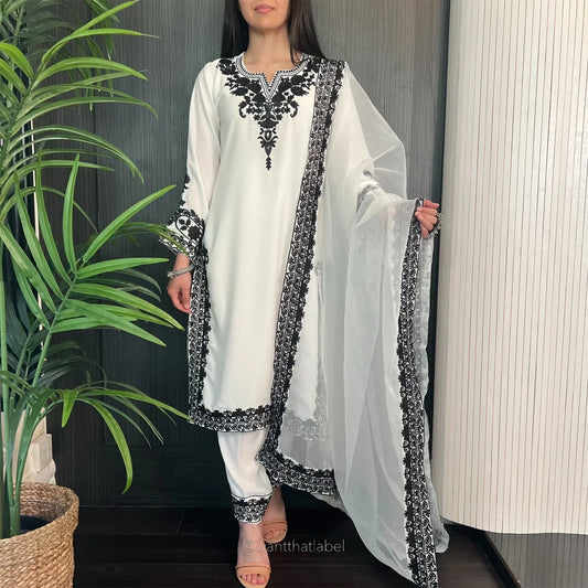 Samara White Black Embroidered Georgette Suit