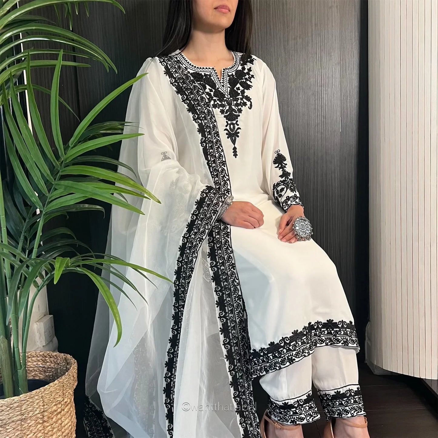 Samara White Black Embroidered Georgette Suit