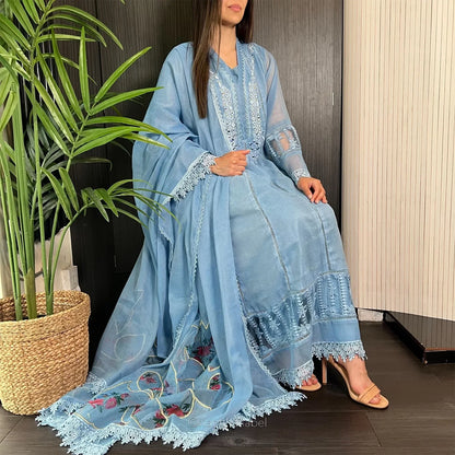 Fatimah Powder Blue Mirror Embroidered A-Line Dress Suit